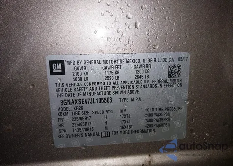 2018 Chevrolet Equinox Lt from USA, damaged, VIN 3GNAXSEV7JL105503